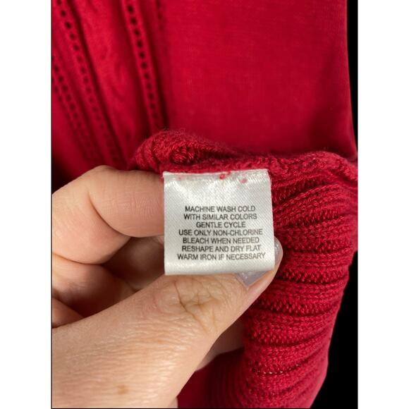 Y2K Knit Sweater Top Long Tunic Bodycon Wiggle Cowl Neck Red Preppy Size Large - Picture 10 of 13